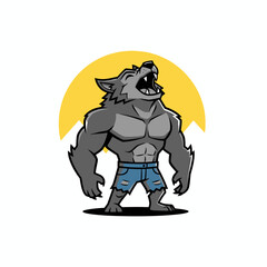 Obraz premium Muscular Werewolf Howling at the Moon Mascot Logo Design.