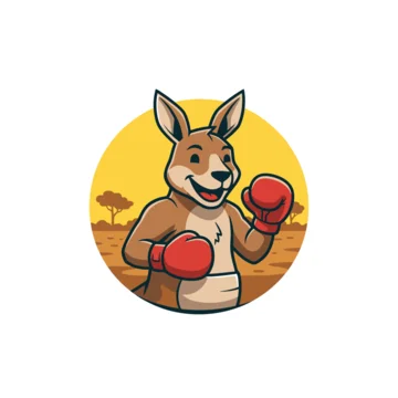 Happy Kangaroo Boxer Mascot with Red Gloves Ready to Fight.