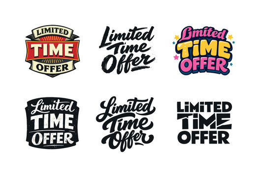 Diverse Lettering Styles. Limited time offer. Set lettering. harmonious lettering variations of the same emblematic concept, each with different artistic