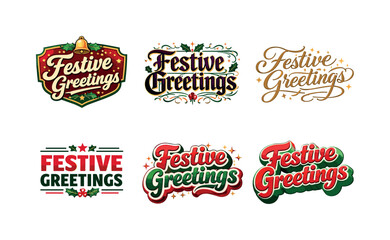 Obraz premium Festive Lettering Variations. Festive greetings. Set lettering. harmonious lettering variations of the same emblematic concept, each with different artistic
