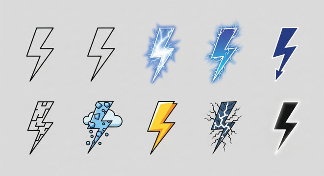Various lightning bolt icon style and effects 