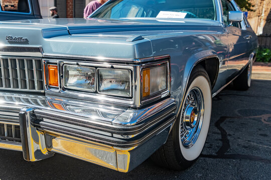 Blue Cadillac Coupe DeVille 1978 with chrome details at Virginia street event