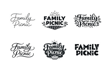 Fototapeta premium Picnic Lettering Collection. Sunny family picnic. Set lettering. harmonious lettering variations of the same emblematic concept, each with different artistic