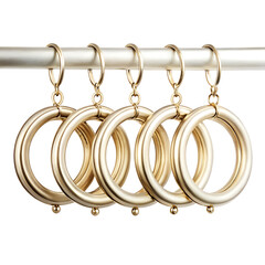 Metallic Brass Drapery Rings with Hooks on White Background