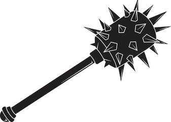 Naklejka premium Black and white sketched of a spiked mace with a long handle