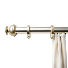 old Metal Curtain Rod and Rings with Finial on White Background