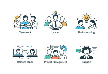 Team Infographic Icons. Team infographic icons. Collection of people symbols representing collaboration and roles, calm professional tone and consistency.