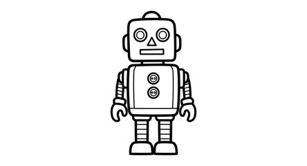 Retro tin toy robot illustration with a classic design and simple outline