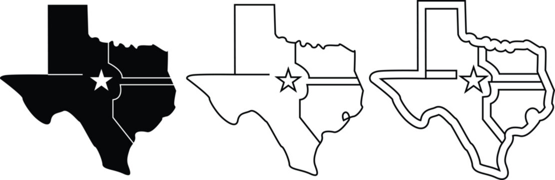 Texas map outline with star and stripes