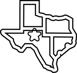 Texas outline with star symbol in black and white state america