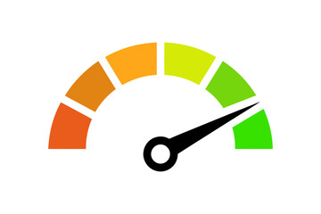 A modern speedometer gauge icon with a colorful gradient and a sleek design