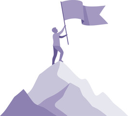 Fototapeta premium Person standing on mountain peak waving a flag isolated on transparent background