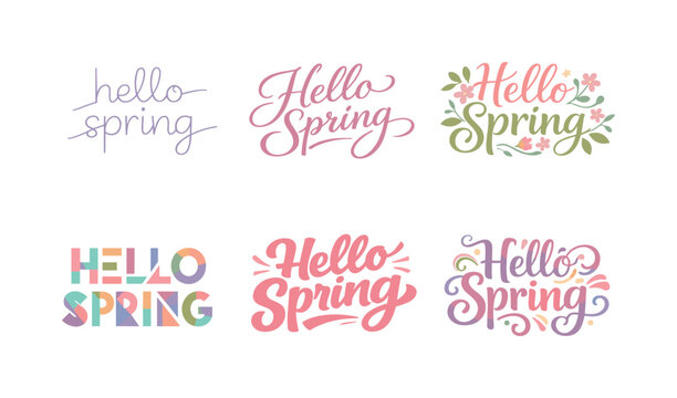 Spring Pastel Word Art. Light spring pastel word art. Set lettering. harmonious lettering variations of the same emblematic concept, each with different