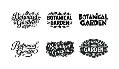 Fototapeta premium Botanical Lettering Grid. Botanical Garden. Set lettering. harmonious lettering variations of the same emblematic concept, each with different artistic