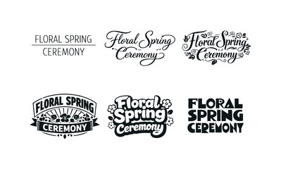 Obraz premium Spring Lettering Styles. Floral spring ceremony. Set lettering. harmonious lettering variations of the same emblematic concept, each with different artistic