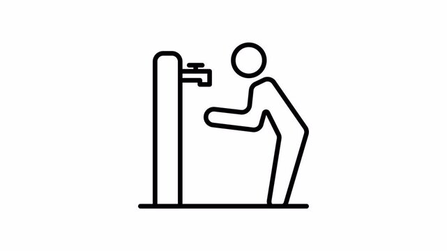 Wudu Icon, Minimalist Outline Animation, Seamless Loop Motion, 4K Transparent Background
