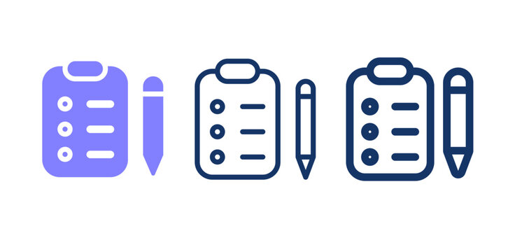Notepad with pencil solid and line vector icon. Bullet list icon.  