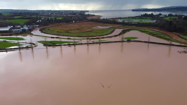 Topsham floods and flooding near darts farm devon england uk 