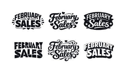Fototapeta premium Creative February Lettering. February Sales Mood. Set lettering. harmonious lettering variations of the same emblematic concept, each with different artistic