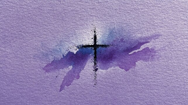 A purple background with a cross symbolizing Lent or Ash Wednesday in the Christian faith