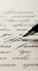 Close-up of pen writing cursive script.