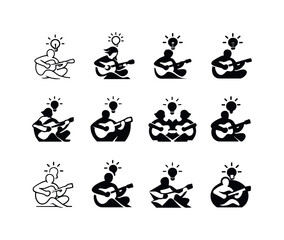 Obraz premium Creative Icons Grid. Inspired individuals engaged in creative processes (art, writing, music). Icon set. Set Logo of inspired individuals engaged in creative