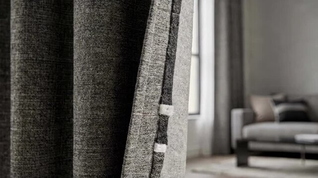 Medium shot of multilayer acoustic curtains showcasing thick textile layers designed for effective sound insulation in modern interiors.