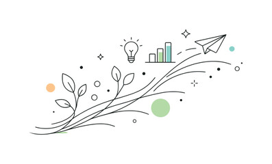 Organic Abstract Expansion. Organic development abstract. Minimal composition of flowing lines, dots, and subtle curves expanding outward. Modern editorial