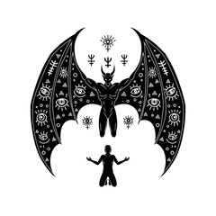 a mystical bat creature with a human.