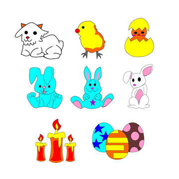 icon set for easter with colorful