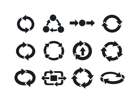 Feedback Loop Icons. Feedback Loop. Solid icon set of Feedback Loop: circular arrows system, cause effect loop, input output loop, closed feedback cycle,