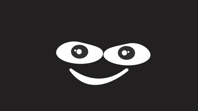 Sinister eyes and a smile flash and move against a black background. Flat animation, evil character face, 2D animation.