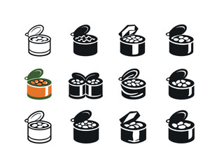 Fototapeta premium Cooked Beans Icons. cooked beans. Icon set. Set Logo of cooked beans: bean can. harmonious logo variations of the same emblematic concept, each with different