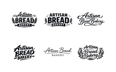 Obraz premium Artisan Bakery Lettering Variations. Artisan bread bakery lettering. Set lettering. harmonious lettering variations of the same emblematic concept, each with