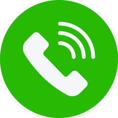 Green circle with white phone icon indicating an active call or contact option isolated on transparent background