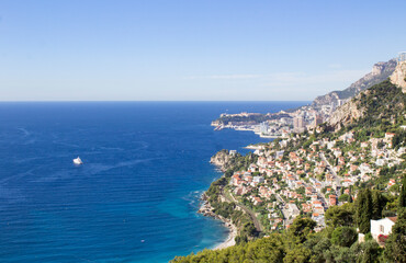 Beautiful view of Monaco and sea on a summer day. Top view.