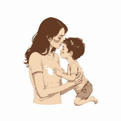 Obraz premium Illustration of a Tender Moment Between Mother and Child Expressing Love and Affection Through a Gentle Kiss and Embrace