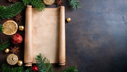 Vertical Christmas Menu Background With Rustic Parchment Texture