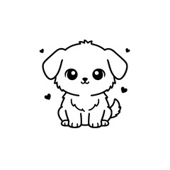 Fototapeta premium Cute kawaii fluffy puppy dog character with hearts vector illustration