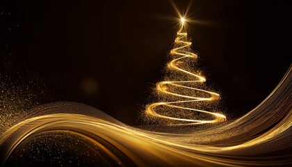 Golden Christmas Tree Wave Background