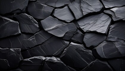 Abstract Dark Black Slate Stone Texture Background With Natural Cracks And Rough Surface