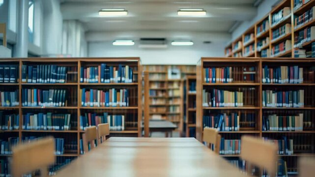 Video A long table with chairs in a quiet study area of a library