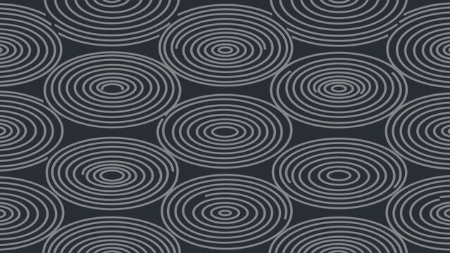 Seamless repeating pattern featuring dark charcoal background with light grey abstract concentric oval shapes creating a rhythmic visual texture.