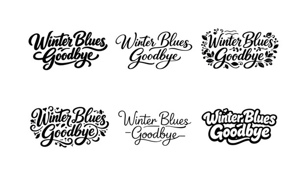 Winter Blues Lettering Variations. Winter Blues Goodbye Lettering. Set lettering. harmonious lettering variations of the same emblematic concept, each with