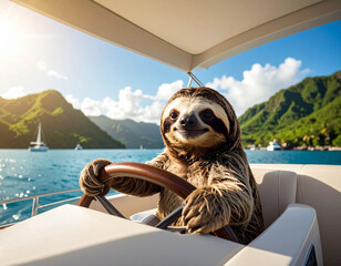 Obraz premium Faultier fährt ein Boot