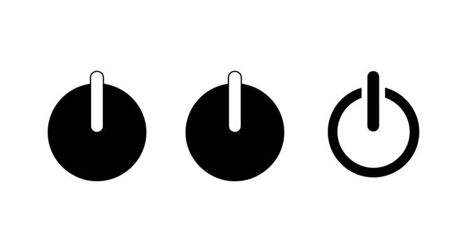 Collection of three power button icons, solid and outline versions, on white background
