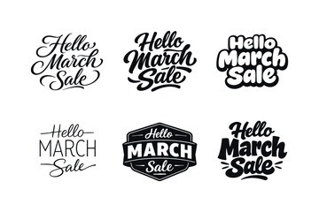Fototapeta premium March Sale Lettering Grid. Hello March Sale. Set lettering. harmonious lettering variations of the same emblematic concept, each with different artistic