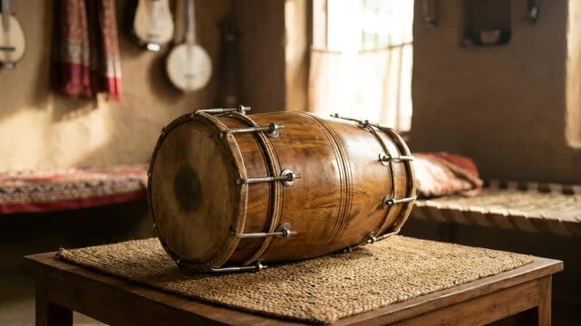 dholak, versatile two headed hand drum used in Indian folk video