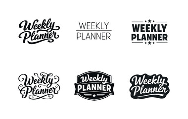 Obraz premium Weekly Planner Variations. Weekly Planner. Set lettering. harmonious lettering variations of the same emblematic concept (Bold hand-lettering with playful