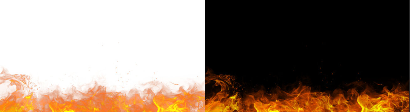 PNG image of&nbsp;Intense bright orange and yellow flames burning vigorously along the bottom edge on transparent background